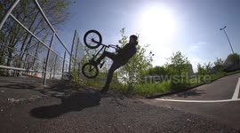 Young man does cool BMX Bike Jump trick in Slowmo / Action - Fun - Extreme Sports Video Clips