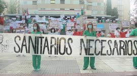 Spanish health workers protest against lack of protective equipment and staff shortages