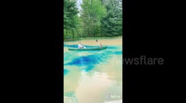 An Ohio family is blowing up on TikTok after dyeing their pond bright blue