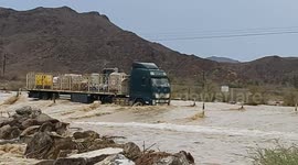 Traffic halted after heavy rainfall floods highway in UAE