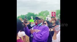 Crowd chants 'black lives matter' during George Floyd protest in Minneapolis