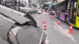 Pavement distorts at the front of Chinese police station
