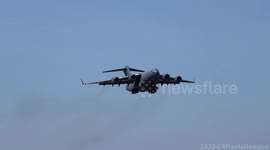 Royal Air Force Boeing C17 heading straight for us during another afternoon of low approach go arounds at Bristol Airport