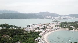A drone view of Peng Chau island in Hong Kong