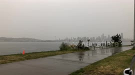 Amazing footage as two lightning bolts strike Seattle simultaneously across Puget Sound