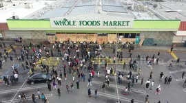 Black Lives Matter Protest For George Floyd In Los Angeles 4K Drone Video Breaking Into Whole Foods