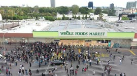 Black Lives Matter Protest For George Floyd In Los Angeles 4K Drone Video Breaking Into And Vandalizing Whole Foods
