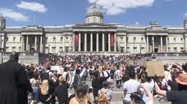 Black Lives Matter protesters kneel in Trafalgar Square in honour of George Floyd