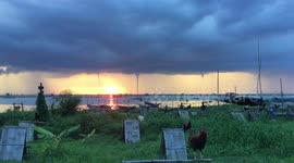 Rare quadruple waterspout seen from island in the Philippines