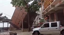 Dramatic footage shows residential house collapsing in southwestern China