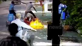 Bike goes up in flames after security guards spray sanitiser in western India