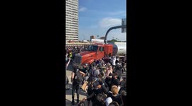 Truck Tanker speeds into crowd on i35 during George Floyd protests in Minneapolis, Minnesota, USA