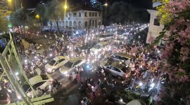 Traffic in Vietnam on New Years eve. Traffic without law is manic.
