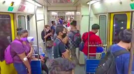Crowding at LRT train during the first day of easing lockdown