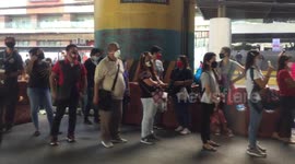 Long queues for buses in the Philippines as coronavirus restrictions are eased