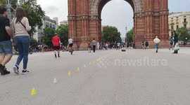 Best of slalom inline skating, perfect balance,freestyle, cool moves, cone skating in Barcelona