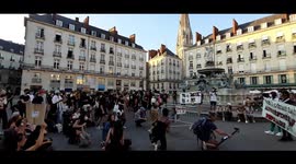 Powerful moment French protesters kneel to honor victims of police violence in Nantes