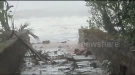 Huge waves whipped up as Cyclone Nisarg strikes western India