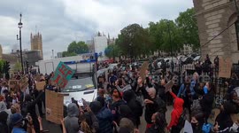 Protesters block police van during Black Lives Matter protest in London