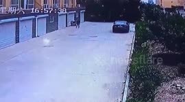 Chinese man rescues eight-year-old getting head trapped in garage door