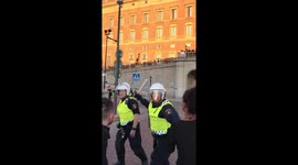 Stockholm police push back and threaten peaceful protesters during Black Lives Matter protest