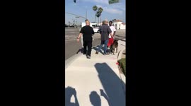 White men tear down Black Lives Matter banner and use dog to intimidate peaceful protesters