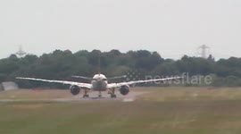 Royal Flight Boeing 777 depart from Birmingham Airport after delivering PPE