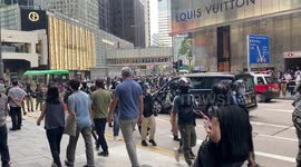 Police walking in the street at the lunch protest against National Security Law in Hong Kong on 27 May 2020
