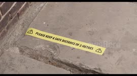 COVID-19 Signage about social distancing at Small Business during Corona pandemic, Life after lockdown new normal