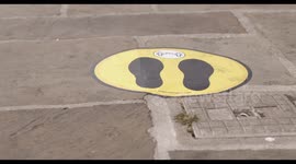 COVID-19 Signage social distance marker on pavement Small Business during Corona pandemic, Life after lockdown new normal