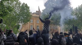 Protester lets off smoke flare outside Downing Street during Black Lives Matter march