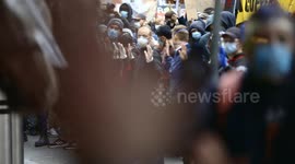 BLM protestors hold hands up to police, Melbourne