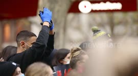 BLM protestor in gloves, Melbourne