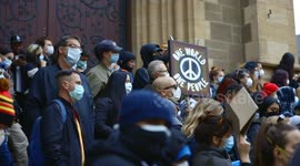 BLM protestors on St Pual's Cathedral steps, Melbourne