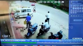 Lucky moment tuk tuk driver dodges car and leaps out before crashing into van