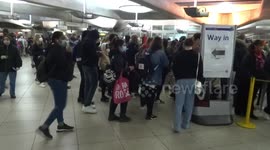 Hundreds of Black Lives Matter protestors leave the tube at Westminster station