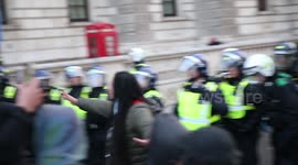 Protester defuses tense standoff between demonstrators and riot police in central London