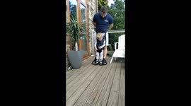 Adorable four-year-old boy with cerebral palsy takes his first ever steps