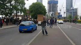 Motorists toot their horns in solidarity with Black Lives Matter protesters outside US Embassy in London.