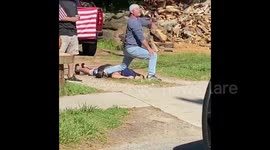 Shocking moment Trump supporter kneels on another's neck to mock police killing of George Floyd in New Jersey