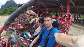 Riding a buggy car through Laos to a stunning waterfall in Vang Vieng - No music - EASY EDIT VERSION