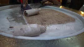 Thai Street Food Dessert - ICE CREAM ROLLS / FRIED ICE beautifully made in front of our eyes