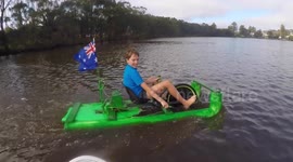 Australian father and son team up to rebuild broken slider bike and turn it into a cool boat