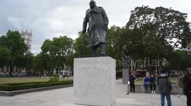 Churchill statue in Parliament Square boarded up ahead of weekend of protests