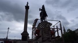 Statue of King Charles I boarded up ahead of BLM protests in central London