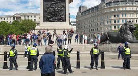 Tense scenes as police form line between far-right and BLM protesters in Trafalgar Square