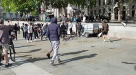 Violent clashes break out in Trafalgar Square as one man appears to be seriously injured and is now being treated by police Medics as black lives matter protesters clash with the far right