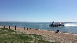 GH-2160 Solent Flyer Hovertravel Portsmouth Hovercraft returns to Lee-on-Solent slipway following final journey.