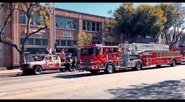American firefighters give their support to All Black Lives Matter in the west hollywood protest by blowing horn