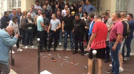 French policemens throw their handscuffs